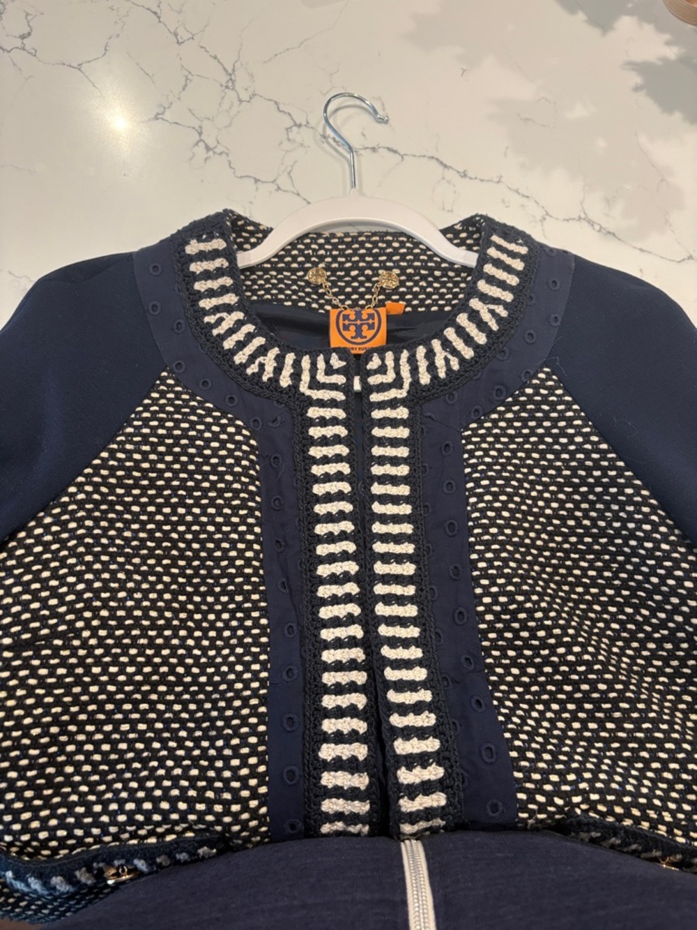 Tory Burch Navy & Ivory Textured Knit Ladies Blazer